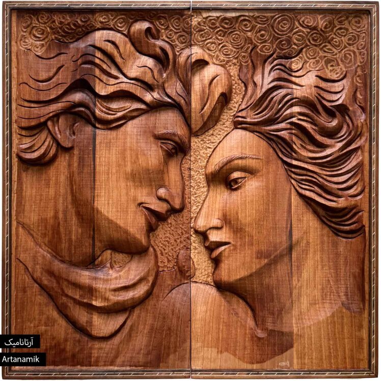تخته نرد منبت کاری شده چوب گردو طرح ویس و رامین