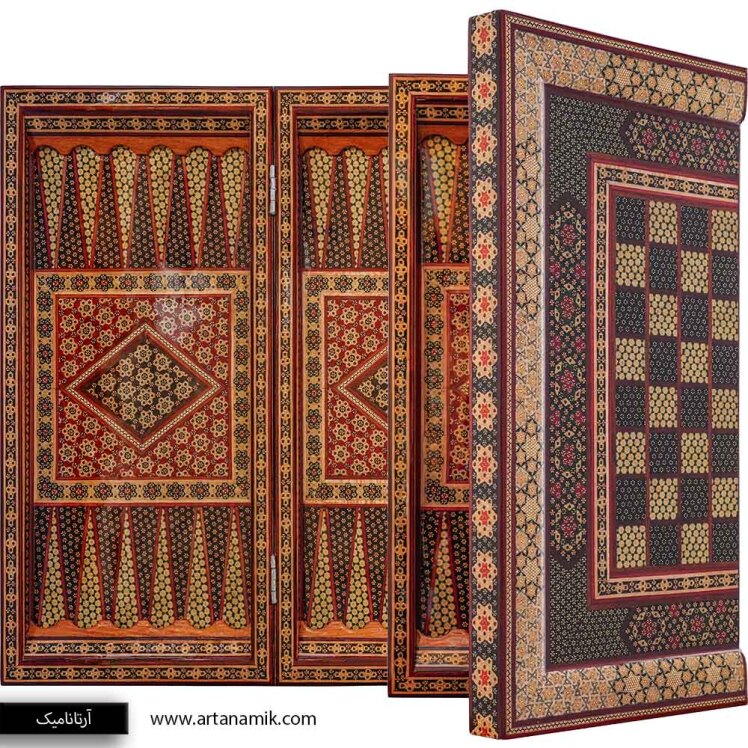 تخته نرد خاتم کاری شده و شطرنج ستونی | فروشگاه آرتانامیک