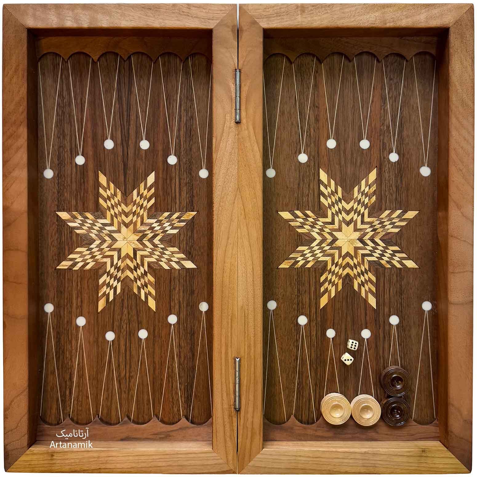  خرید تخته نرد چوب گردو داخل مارس به همراه مهره و تاس 