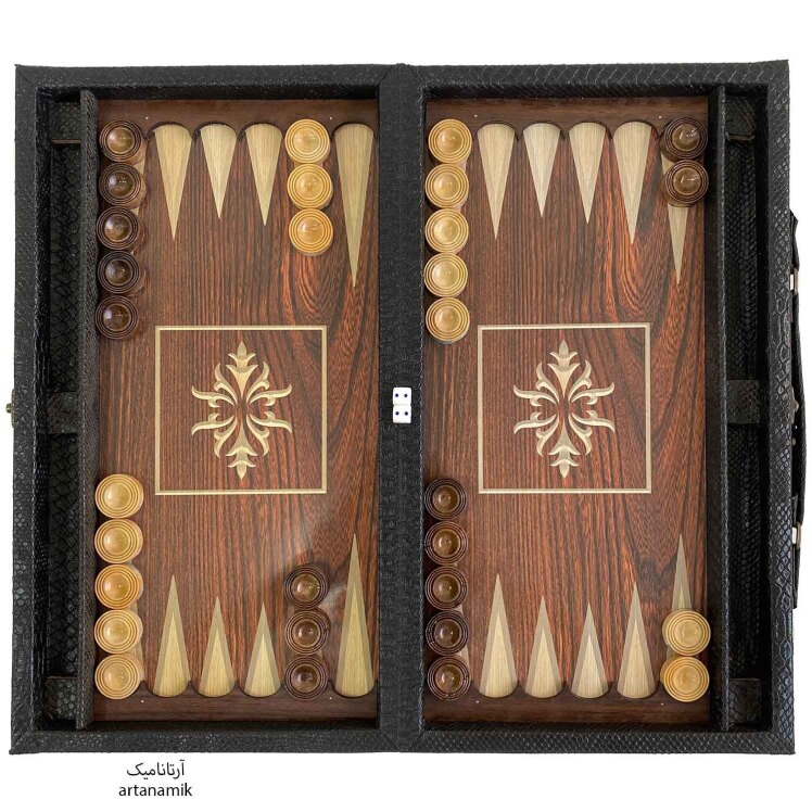 تخته نرد چرمی مشکی طرح ابر و باد | فروشگاه آرتانامیک