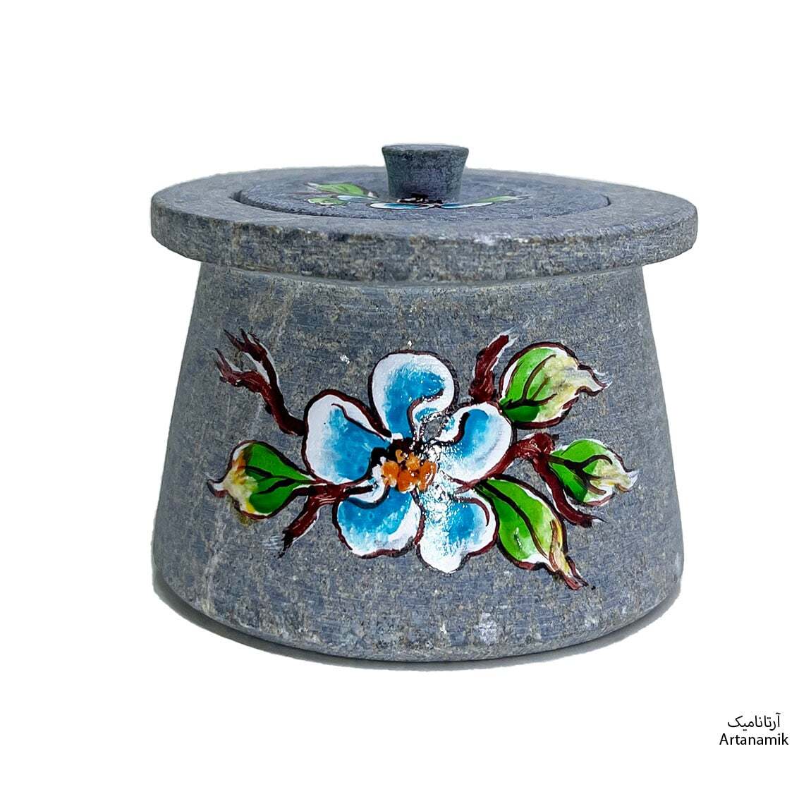  دیگچه سنگی دکوری طرح شکوفه گل آبی 