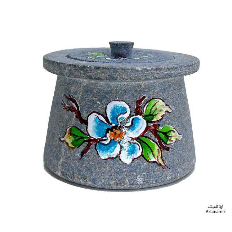 دیگچه سنگی دکوری طرح شکوفه گل آبی