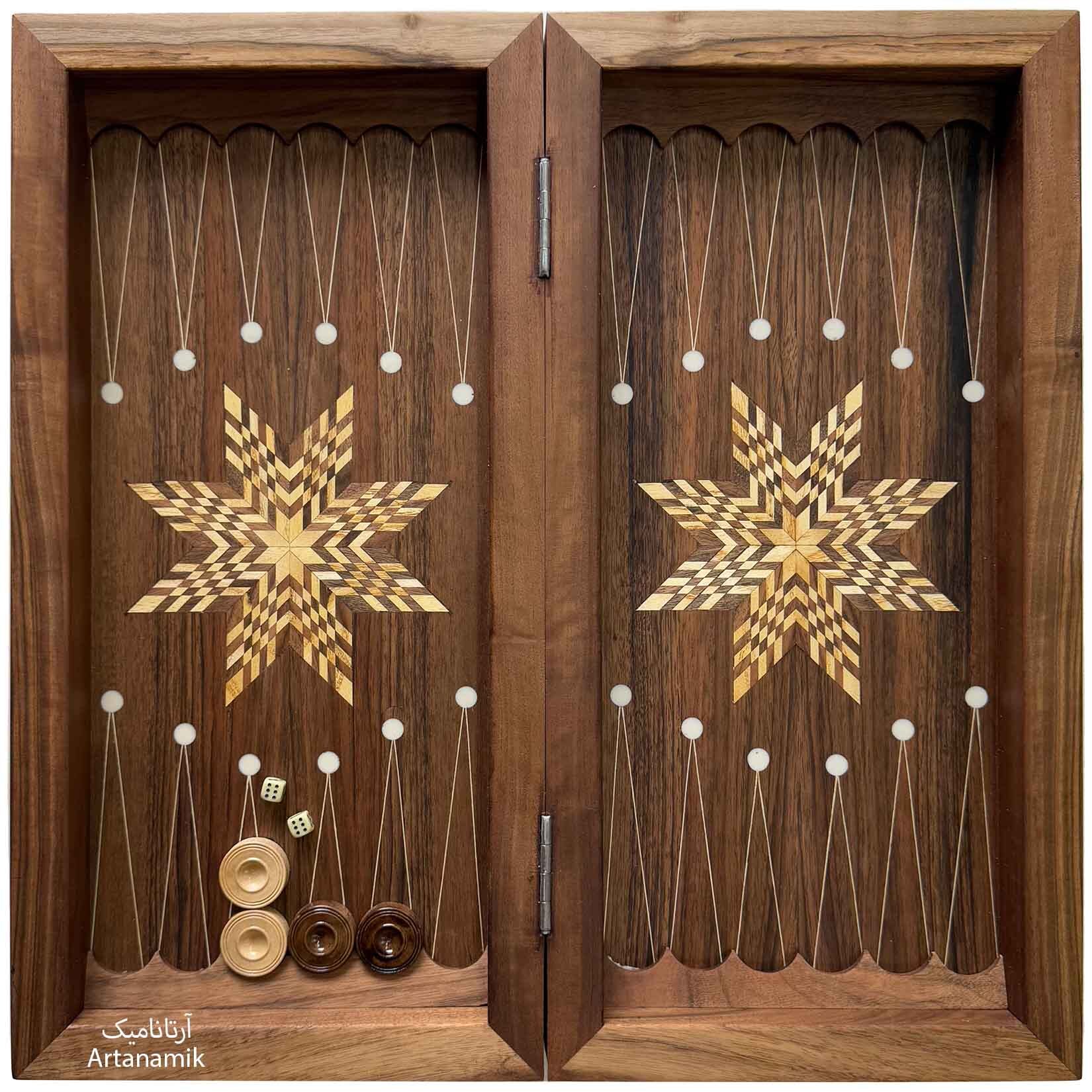  تخته نرد چوب گردو با کیفیت همراه با مهره و تاس | آرتانامیک 