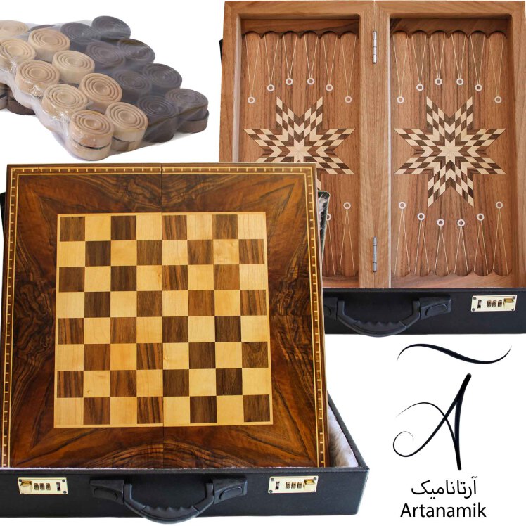تخته نرد و شطرنج چوب گردو همراه با مهره تخته نرد