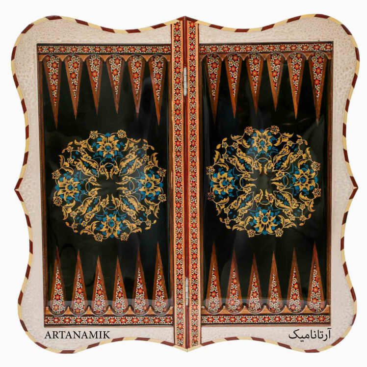 تخته نرد خاتم کاری شده شیراز طرح گل آبی