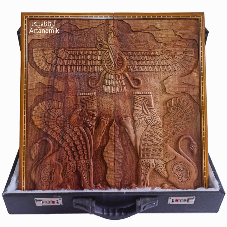 تخته نرد منبت کاری طرح پرکار هخامنشی، تخته نرد کادویی و تخته نرد نفیس روی چوب گردو
