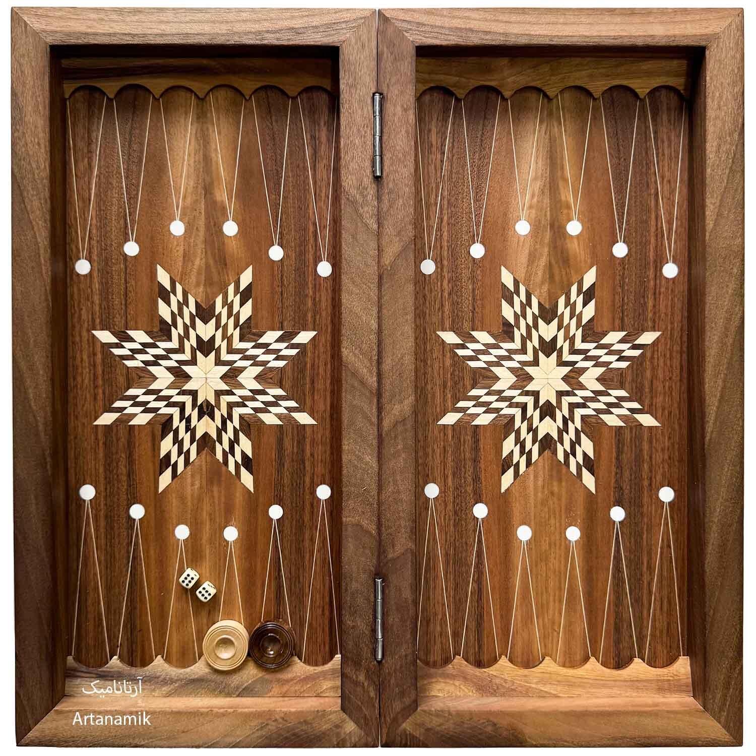  خرید تخته نرد چوب گردو داخل مارس به همراه مهره و تاس 