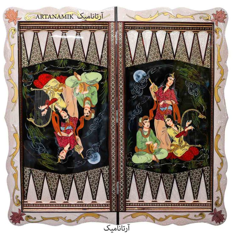 تخته نرد خاتم کاری شیراز طرح نیلوفر