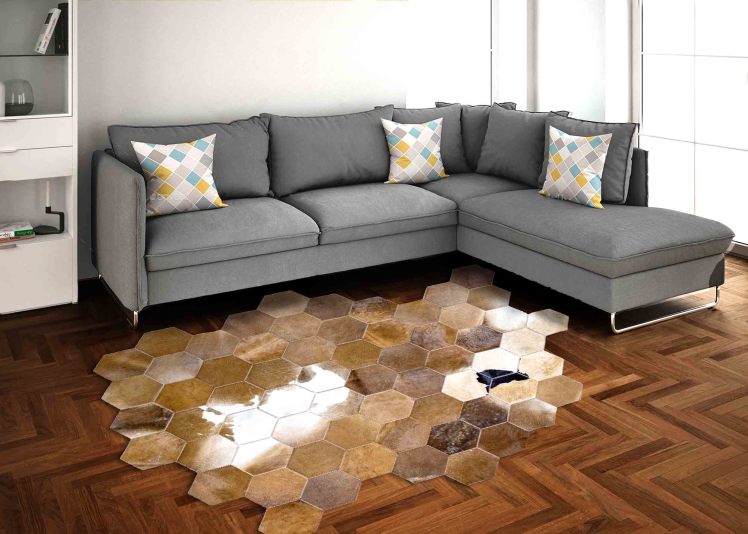 فرش چرم طبیعی دست دوز مدل شش ضلعی