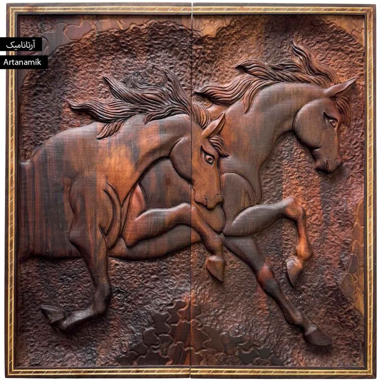 خرید تخته نرد منبت کاری شده چوب گردو طرح دو اسب