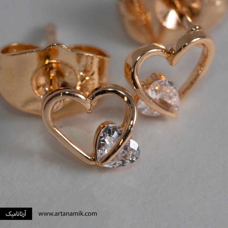 گوشواره قلبی سه بعدی آبکاری طلا برند ژوپینگ