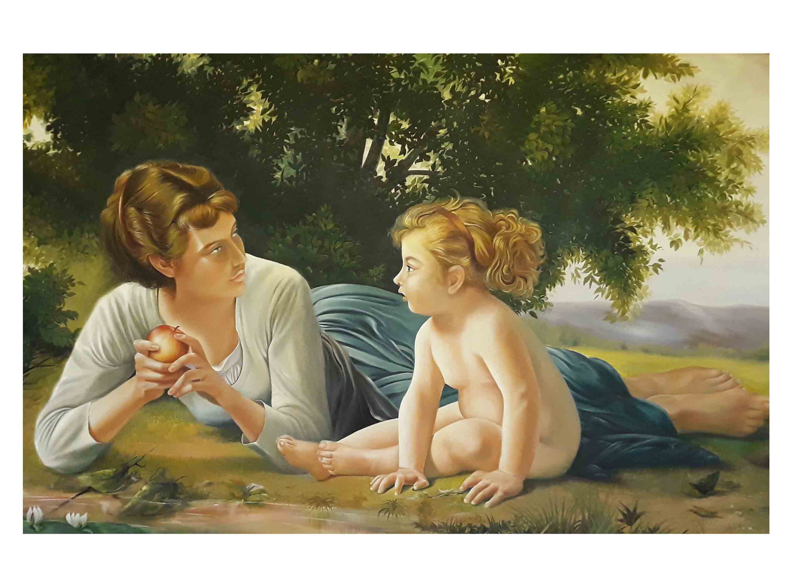  تابلو نقاشی مادر و دختر سبک رئالیسم، تکنیک رنگ روغن، تابلو نقاشی کادویی و تابلو نقاشی دکوری 