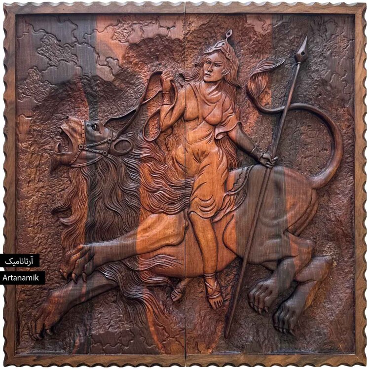 تخته نرد منبت کاری شده چوب گردو نفیس طرح شیر سوار 60 سانت