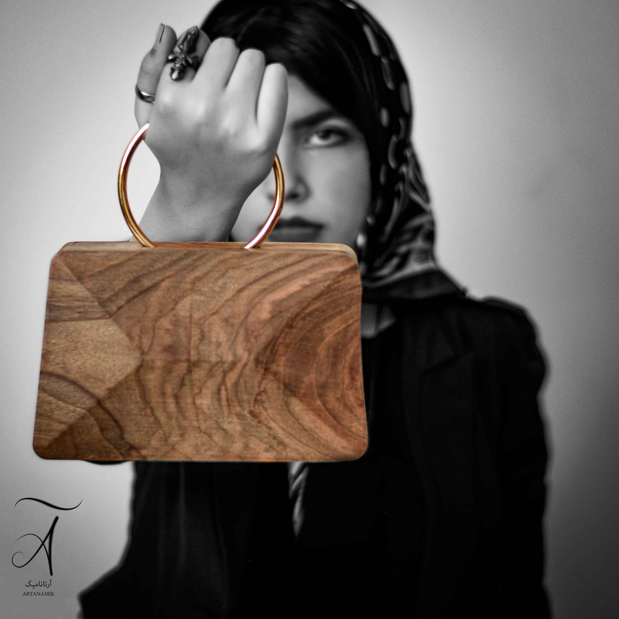  کیف چوبی زنانه حلقه دار 