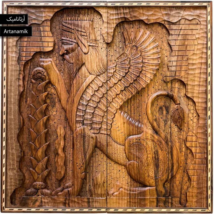 تخته نرد منبت کاری شده چوب گردو طرح شیر بالدار