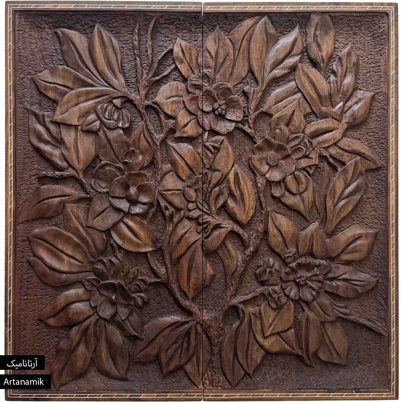  تخته نرد منبت کاری شده چوب گردو طرح شاخه پر گل 