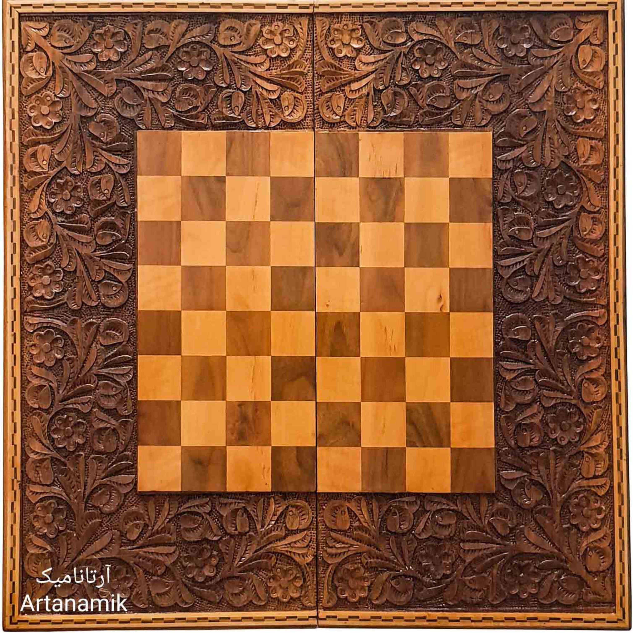  تخته نرد منبت کاری شده و شطرنج منبت کاری شده چوب گردو 