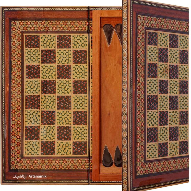 تخته نرد خاتم کاری شده و شطرنج راش و خاتم