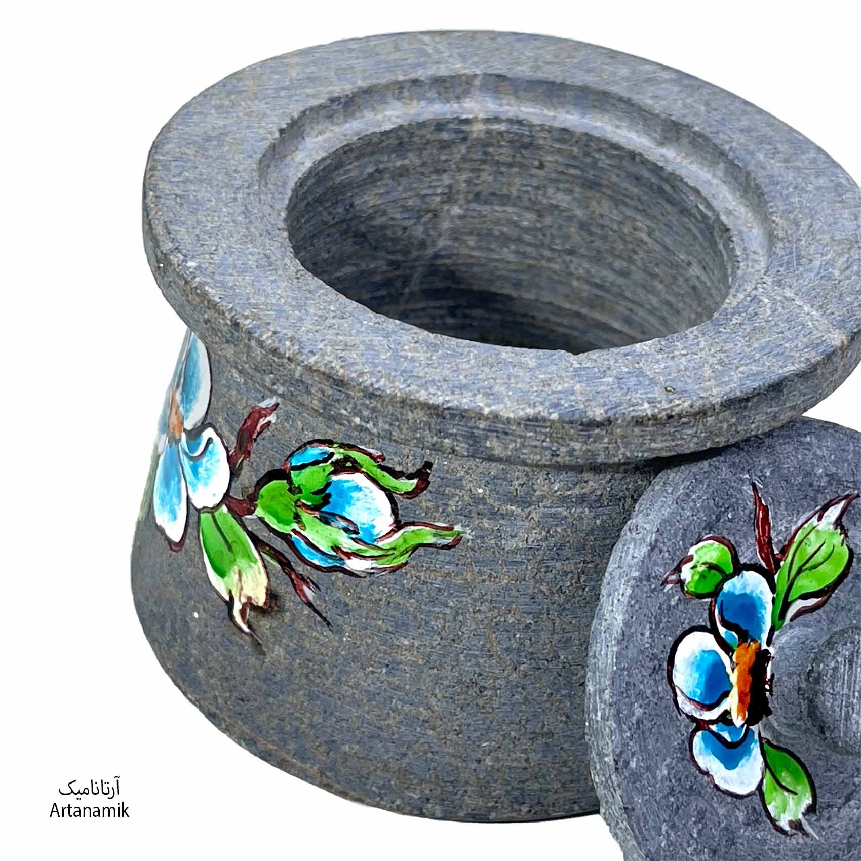  دیگچه قندان سنگی دکوری طرح شکوفه گل آبی 