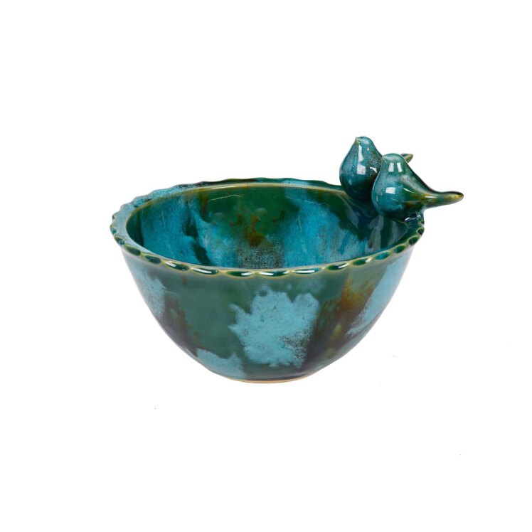 کاسه پرنده دار سفالی با لعاب قلیایی