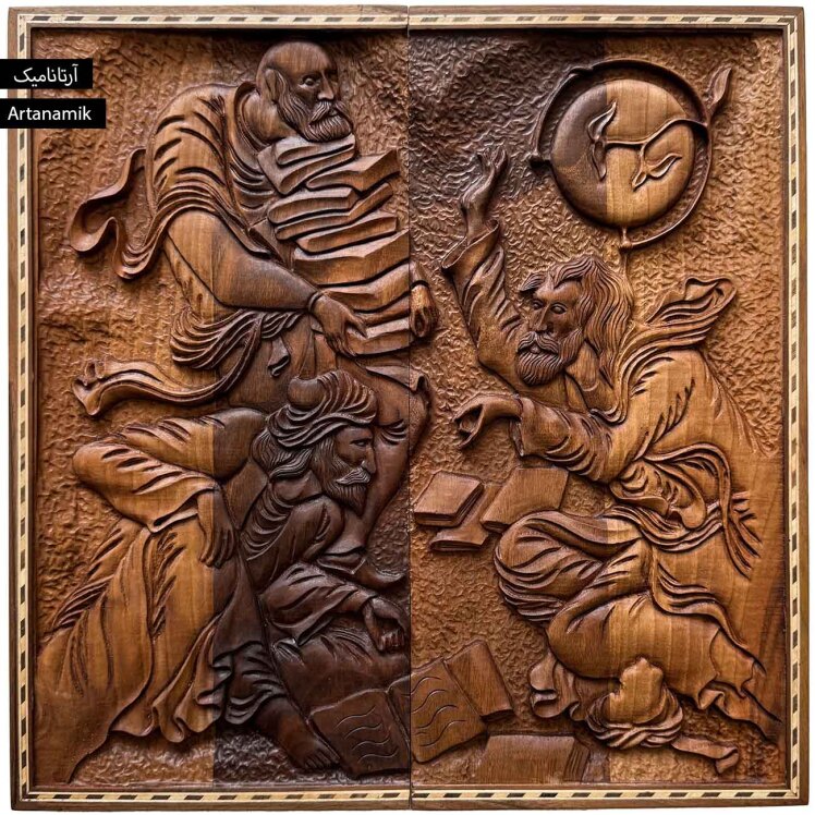 تخته نرد منبت کاری شده چوب گردو طرح شمس و مولانا