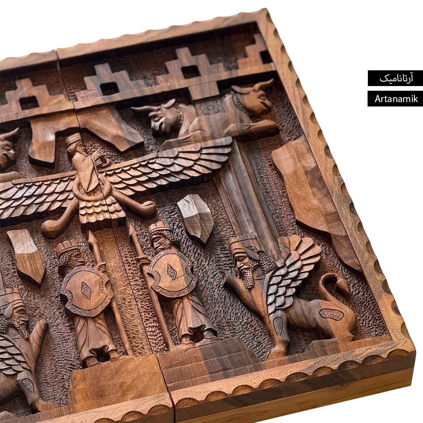  تخته نرد منبت کاری شده چوب گردو طرح پرکار هخامنشی 