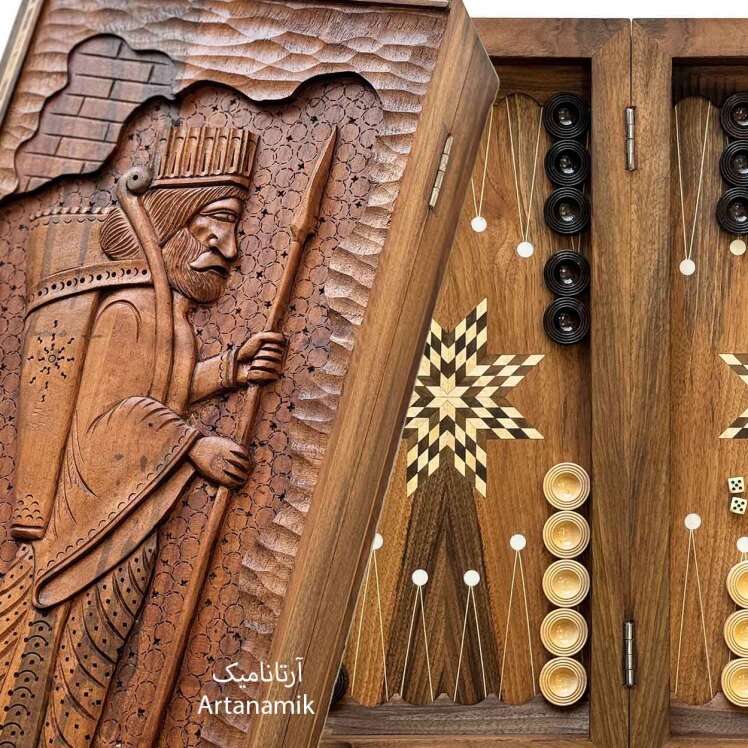 تخته نرد منبت کاری شده طرح سرباز هخامنشی