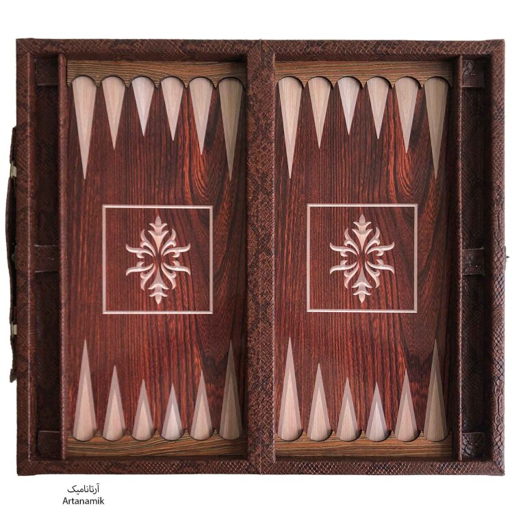 تخته نرد چرمی قهوه ای طرح ابر و باد | فروشگاه آرتانامیک