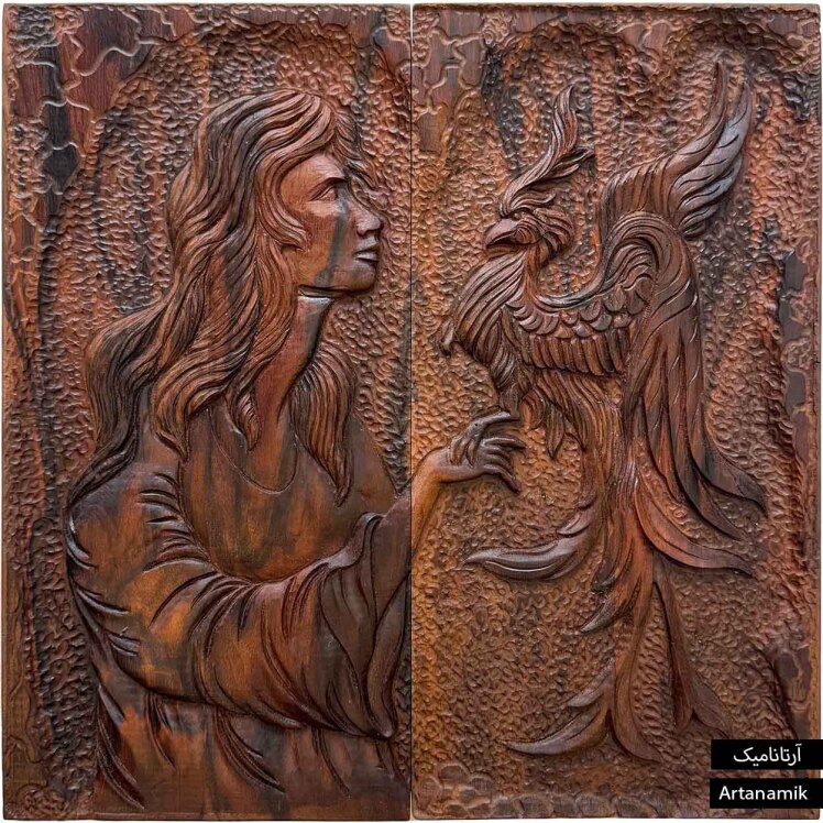 تخته نرد منبت کاری شده چوب گردو طرح زن و سیمرغ