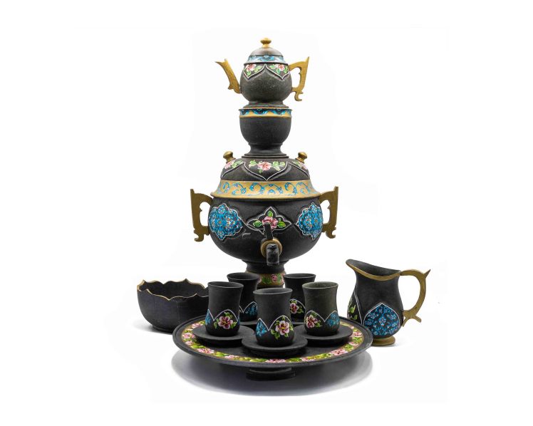 سرویس سماور سنگی ساخته شده از سنگ سرپانتین