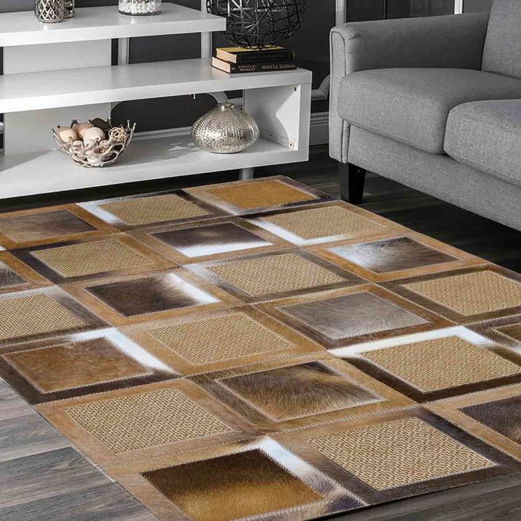 فرش چرم طبیعی دست دوز مدل درویشه دوزی